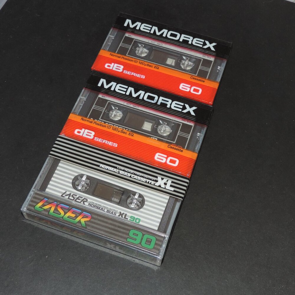 3 New Unopened Vintage Cassette tapes MEMOREX dB series (60) & LASER XL (90)